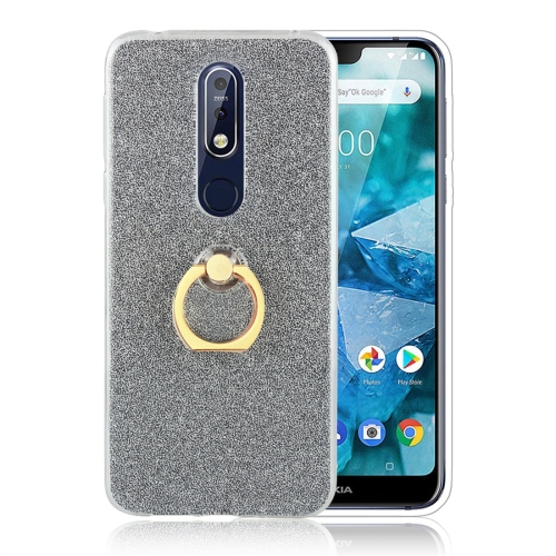 

Glittery Powder Shockproof TPU Protective Case for Nokia 7.1, with 360 Degree Rotation Ring Holder (Black)