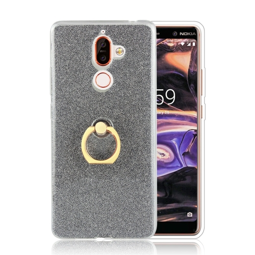 

Glittery Powder Shockproof TPU Protective Case for Nokia 7 Plus, with 360 Degree Rotation Ring Holder (Black)