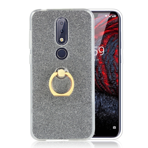 

Glittery Powder Shockproof TPU Protective Case for Nokia X6, with 360 Degree Rotation Ring Holder (Black)
