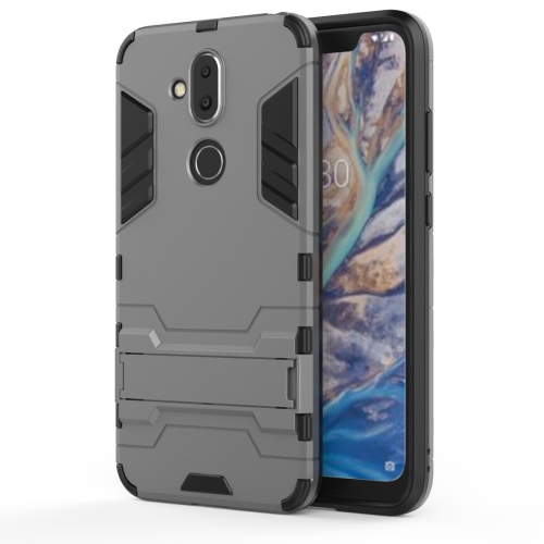 

Shockproof PC + TPU Case for Nokia 8.1 / X7, with Holder(Grey)