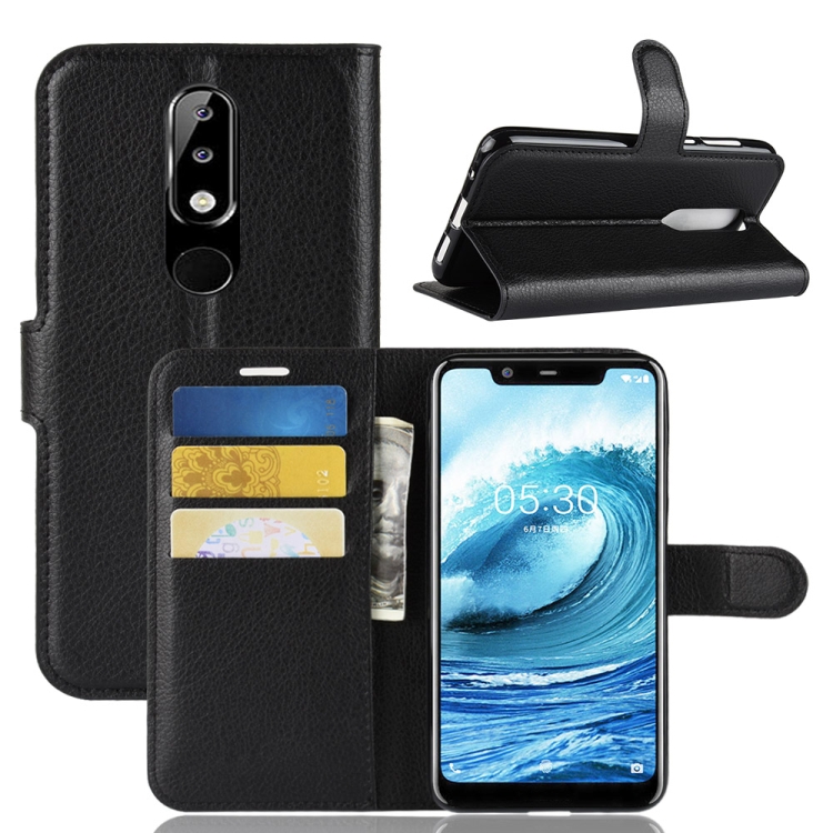

Litchi Texture Horizontal Flip Leather Case for Nokia 5.1 Plus (X5), with Wallet & Holder & Card Slots (Black)