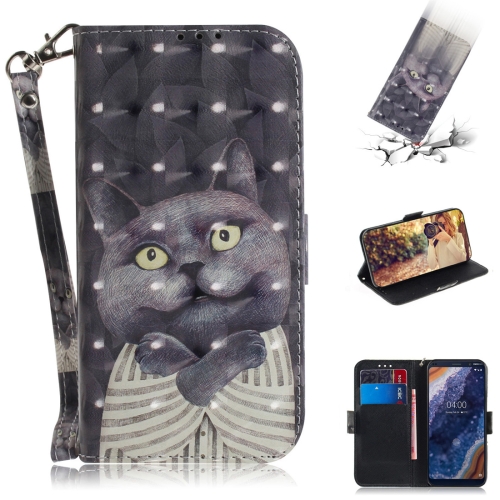 

3D Colored Drawing Hug Cat Pattern Horizontal Flip Leather Case for Nokia 9, with Holder & Card Slots & Wallet