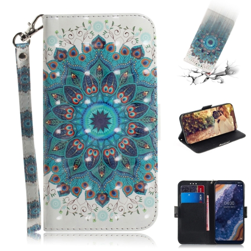 

3D Colored Drawing Peacock Wreath Pattern Horizontal Flip Leather Case for Nokia 9, with Holder & Card Slots & Wallet