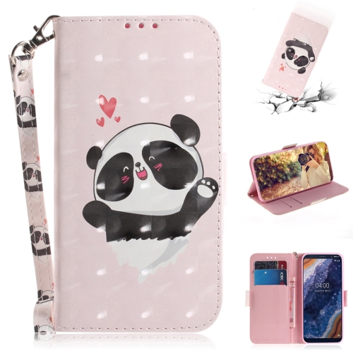 

3D Colored Drawing Heart Panda Pattern Horizontal Flip Leather Case for Nokia 9, with Holder & Card Slots & Wallet