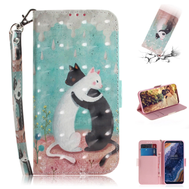 

3D Colored Drawing Cats Pattern Horizontal Flip Leather Case for Nokia 9, with Holder & Card Slots & Wallet