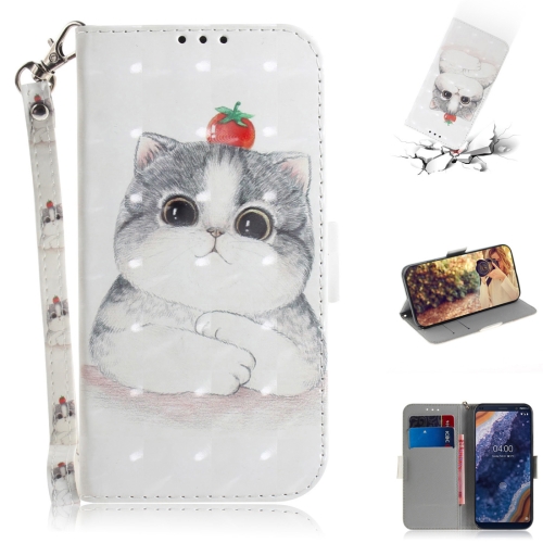 

3D Colored Drawing Cute Cat Pattern Horizontal Flip Leather Case for Nokia 9, with Holder & Card Slots & Wallet