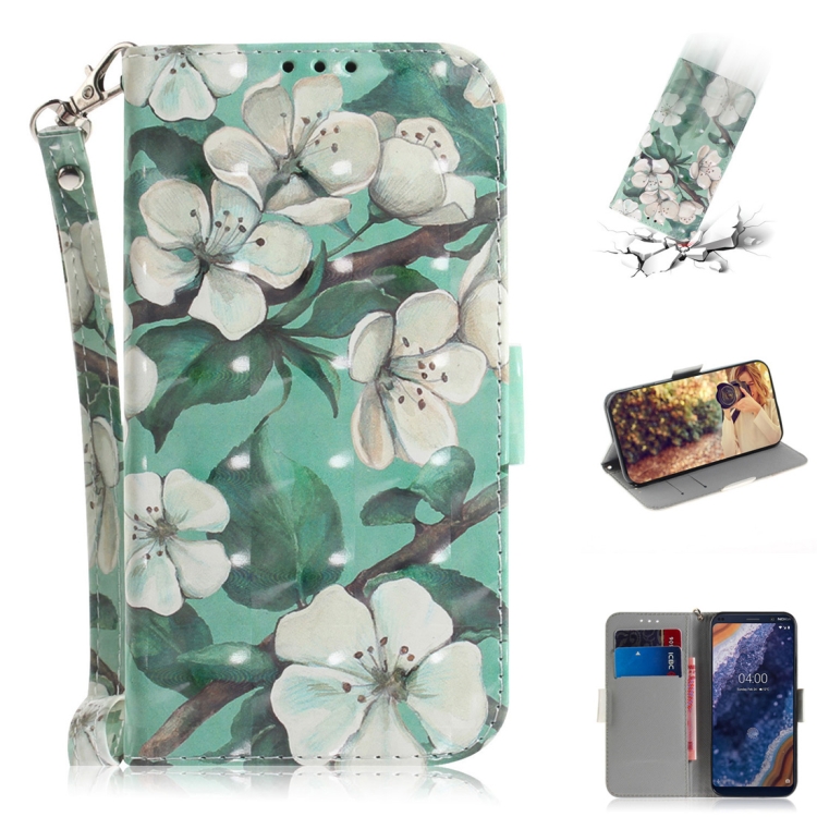 

3D Colored Drawing Watercolor Flower Pattern Horizontal Flip Leather Case for Nokia 9, with Holder & Card Slots & Wallet