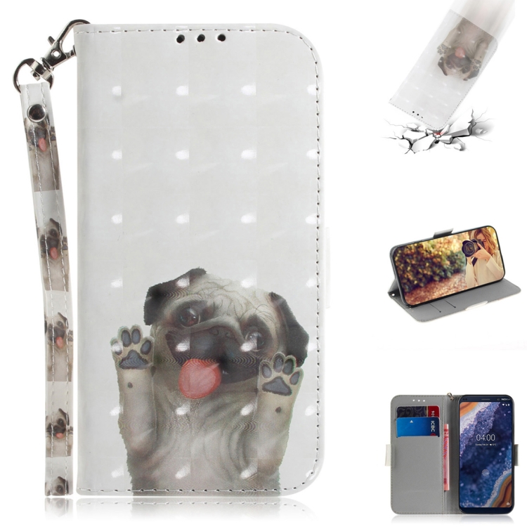 

3D Colored Drawing Dog Pattern Horizontal Flip Leather Case for Nokia 9, with Holder & Card Slots & Wallet