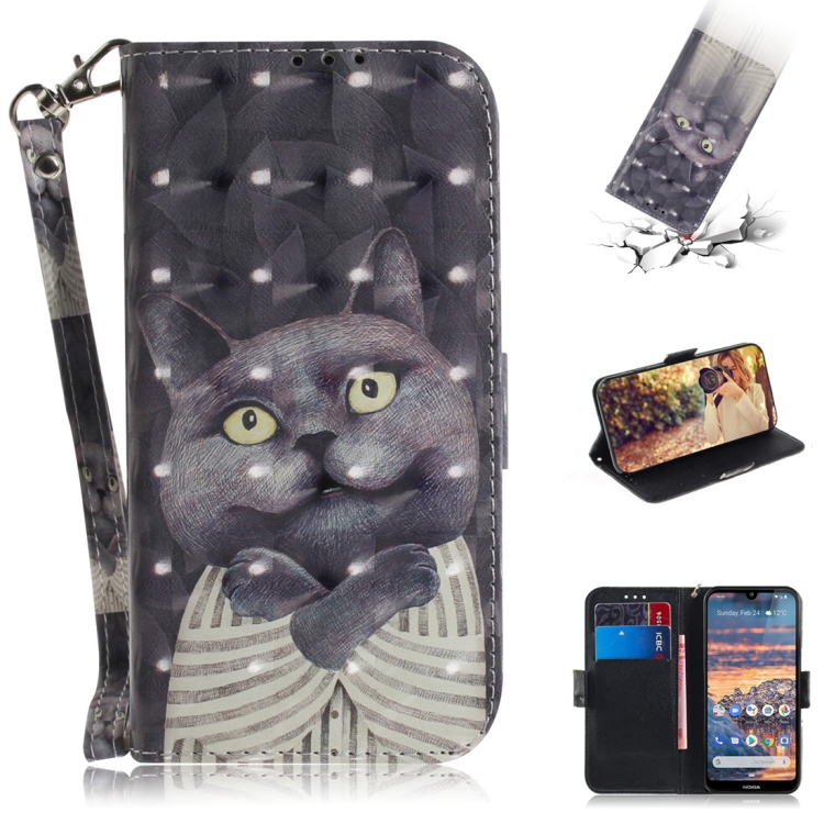 

3D Colored Drawing Hug Cat Pattern Horizontal Flip Leather Case for Nokia 4.2, with Holder & Card Slots & Wallet