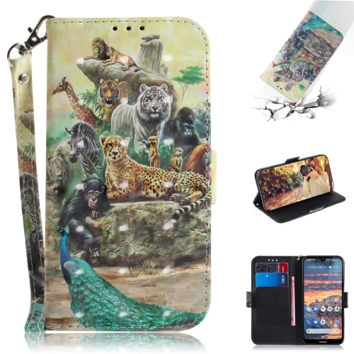 

3D Colored Drawing Animals Pattern Horizontal Flip Leather Case for Nokia 4.2, with Holder & Card Slots & Wallet