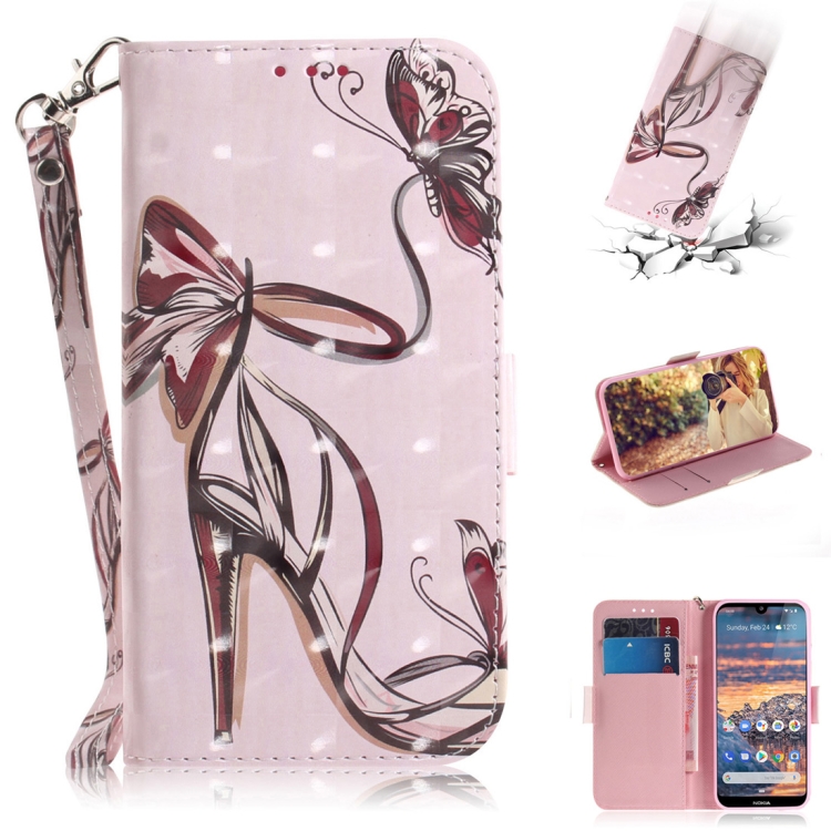 

3D Colored Drawing Butterfly High-heeled Shoes Pattern Horizontal Flip Leather Case for Nokia 4.2, with Holder & Card Slots & Wallet