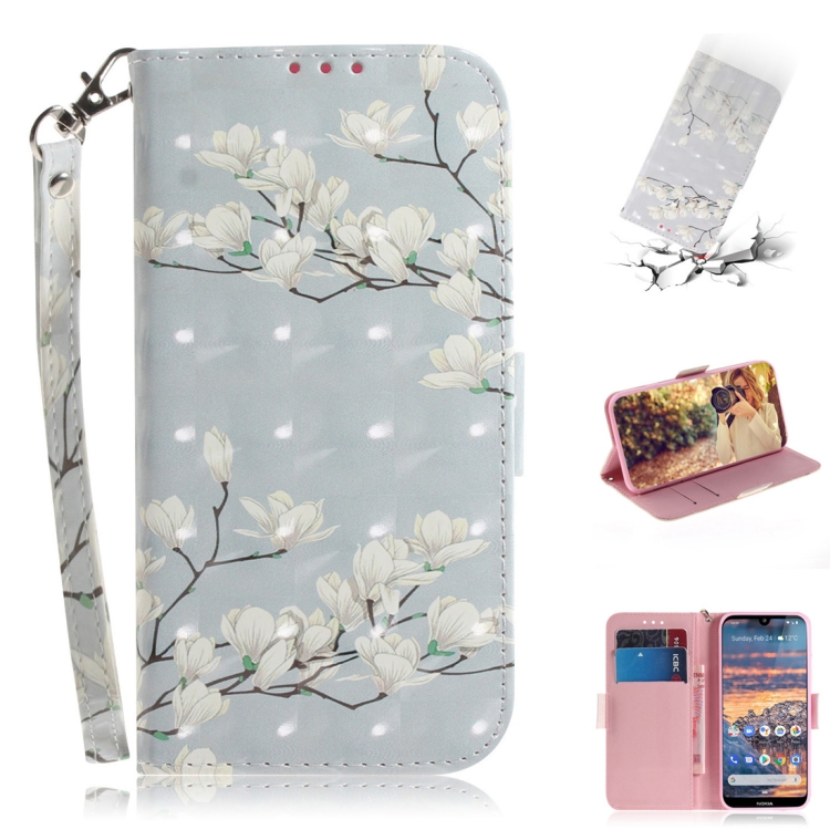 

3D Colored Drawing Magnolia Pattern Horizontal Flip Leather Case for Nokia 4.2, with Holder & Card Slots & Wallet