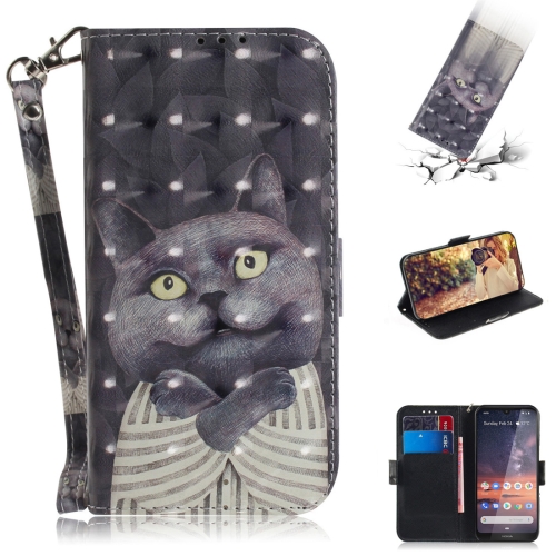 

3D Colored Drawing Hug Cat Pattern Horizontal Flip Leather Case for Nokia 3.2, with Holder & Card Slots & Wallet