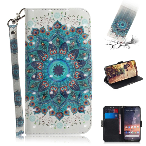 

3D Colored Drawing Peacock Wreath Pattern Horizontal Flip Leather Case for Nokia 3.2, with Holder & Card Slots & Wallet