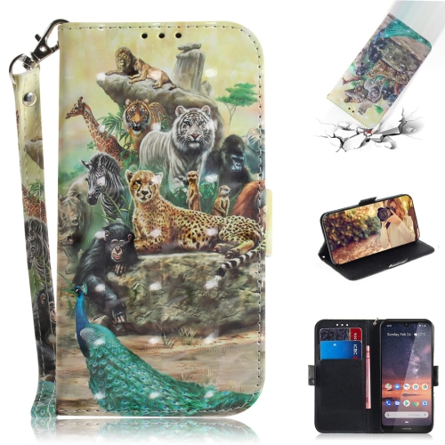 

3D Colored Drawing Animals Pattern Horizontal Flip Leather Case for Nokia 3.2, with Holder & Card Slots & Wallet