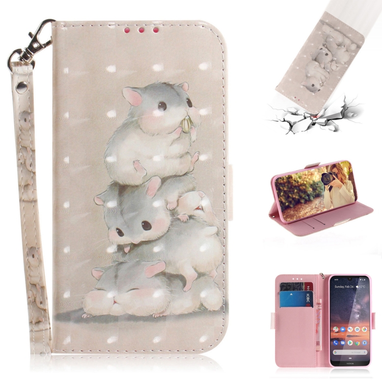 

3D Colored Drawing Squirrels Pattern Horizontal Flip Leather Case for Nokia 3.2, with Holder & Card Slots & Wallet