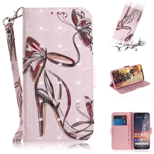 

3D Colored Drawing Butterfly High-heeled Shoes Pattern Horizontal Flip Leather Case for Nokia 3.2, with Holder & Card Slots & Wallet