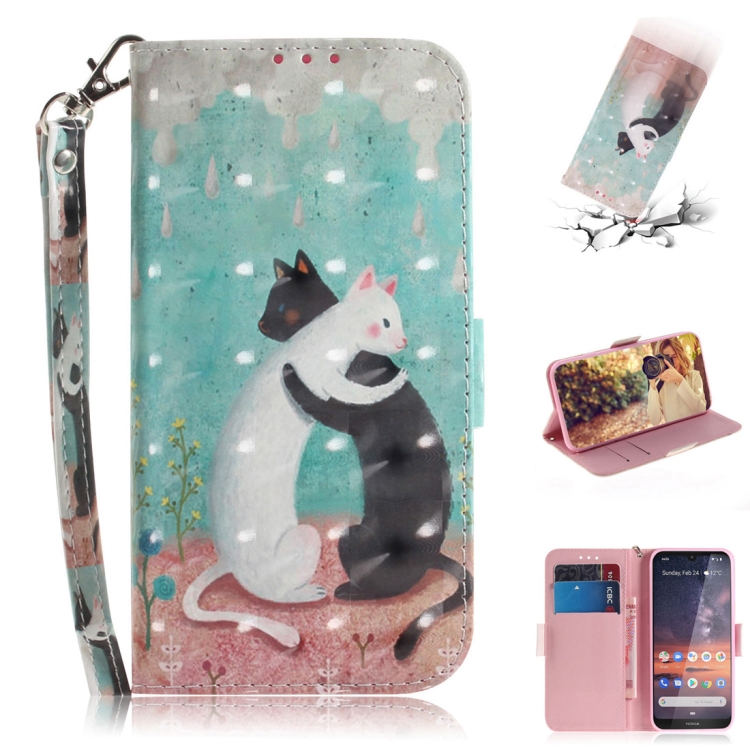 

3D Colored Drawing Cats Pattern Horizontal Flip Leather Case for Nokia 3.2, with Holder & Card Slots & Wallet
