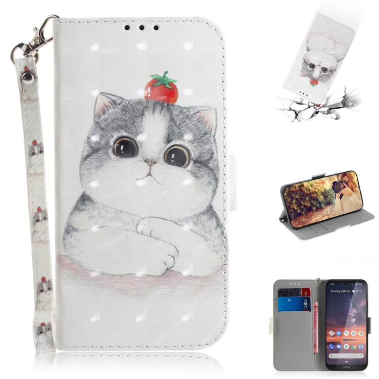 

3D Colored Drawing Cute Cat Pattern Horizontal Flip Leather Case for Nokia 3.2, with Holder & Card Slots & Wallet