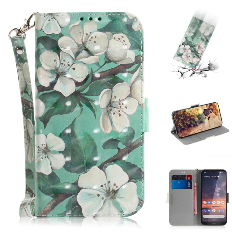 

3D Colored Drawing Watercolor Flower Pattern Horizontal Flip Leather Case for Nokia 3.2, with Holder & Card Slots & Wallet