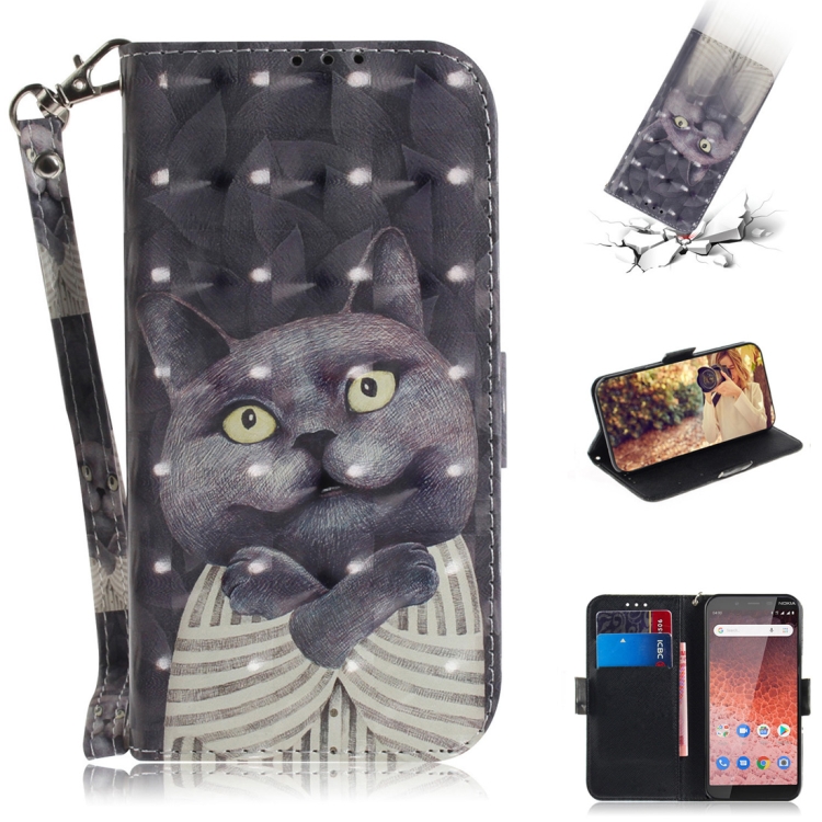 

3D Colored Drawing Hug Cat Pattern Horizontal Flip Leather Case for Nokia 1 Plus, with Holder & Card Slots & Wallet