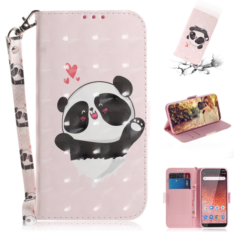 

3D Colored Drawing Heart Panda Pattern Horizontal Flip Leather Case for Nokia 1 Plus, with Holder & Card Slots & Wallet