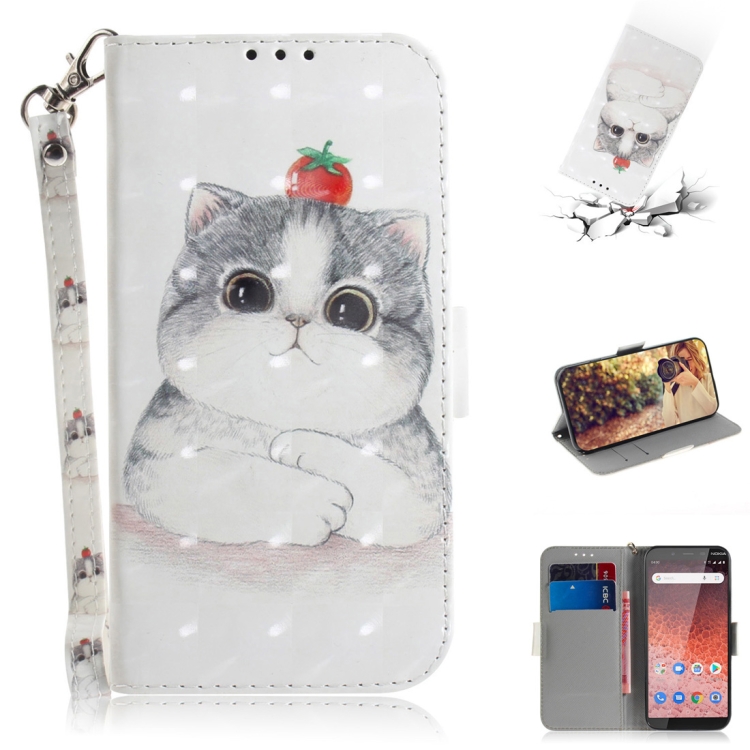 

3D Colored Drawing Cute Cat Pattern Horizontal Flip Leather Case for Nokia 1 Plus, with Holder & Card Slots & Wallet