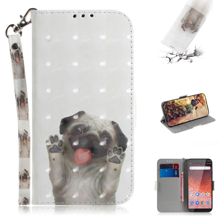 

3D Colored Drawing Dog Pattern Horizontal Flip Leather Case for Nokia 1 Plus, with Holder & Card Slots & Wallet