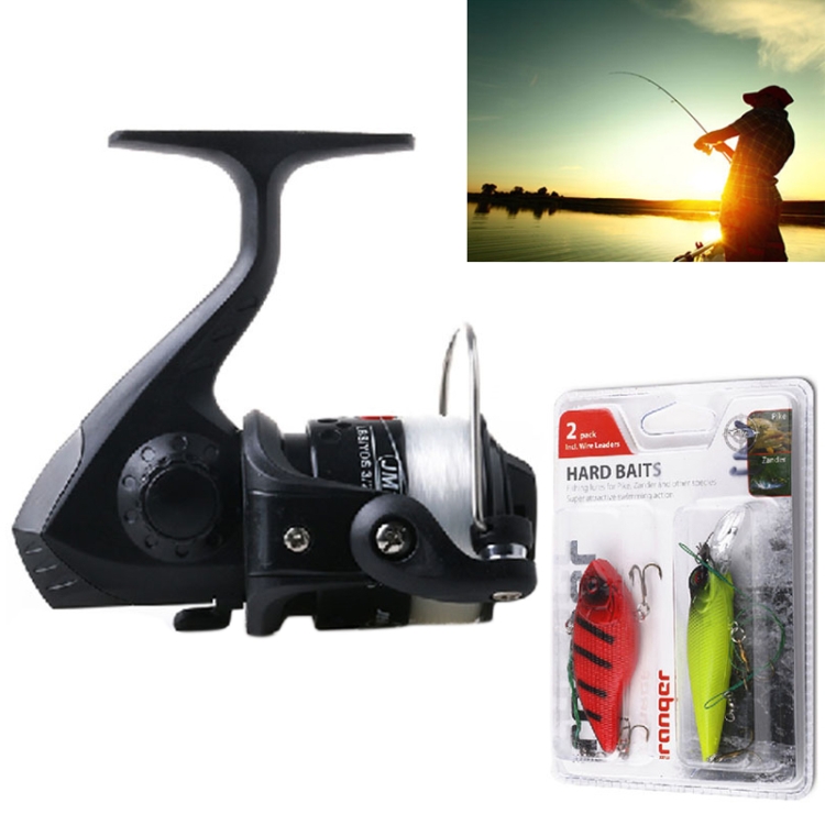 

HENGJIA A1 3BB Ball Bearings Rocker Handle Wheel Seat Fishing Spinning Reel with 40m Fishing Lines & Boxed Baits(Black)