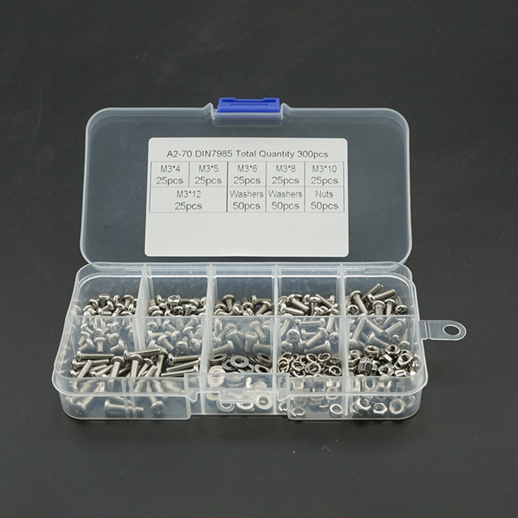 

300 PCS M3 Stainless Steel 304 Cross Pan Head Screw Nut Flat Mat Spring Lock Washers Combination Set