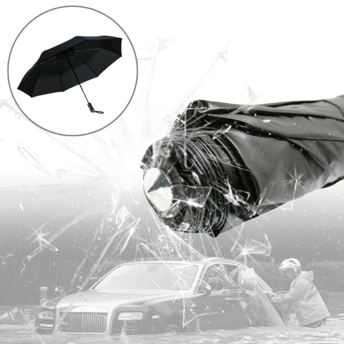 

3-Folding Umbrella Automatic Auto Open Close Umbrella Ultraviolet-proof Waterproof All-weather Umbrella with Emergency Hammer Window Breaker(Black)