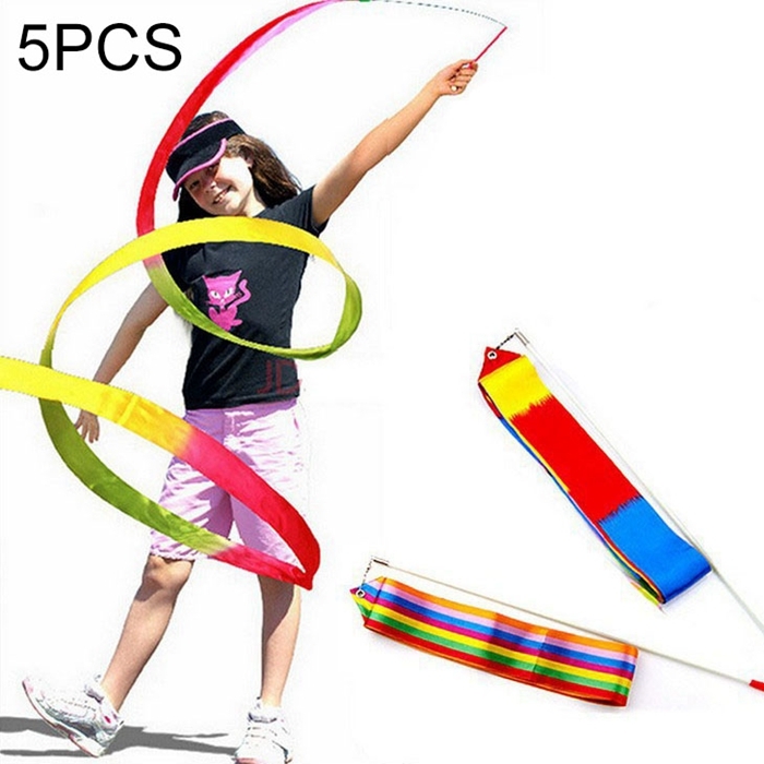 

5 PCS 4m Colorful Children Toy Dancing Practices Dance Ribbons with Sticks, Random Pattern Delivery