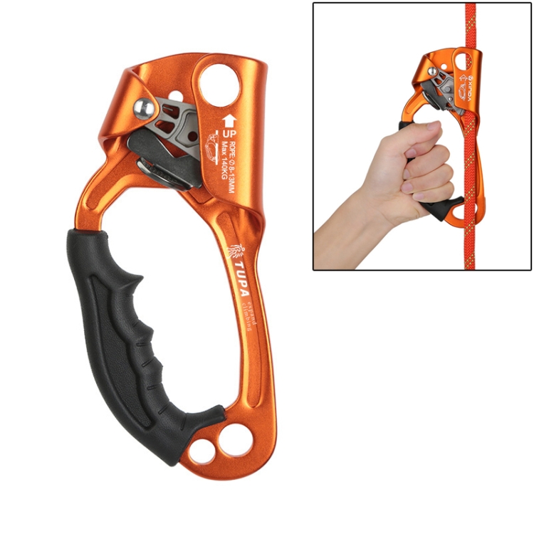 

XINDA TP-8606 Outdoor Rock Climbing Aerial Work Anti-fall Handheld Rope Gripper for 8-12mm Diameter Rope left(Orange)