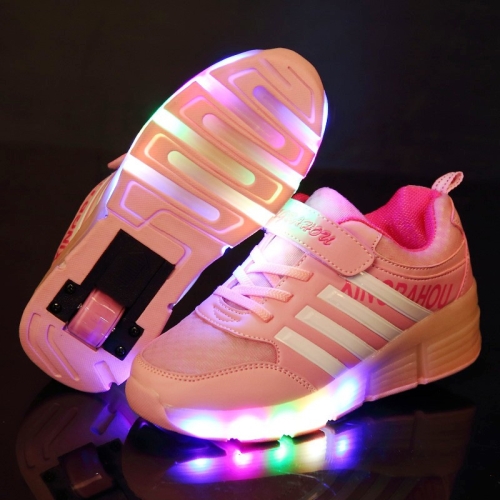 

K01 LED Light Single Wheel Roller Skating Shoes Sport Shoes, Size : 29 (Pink)