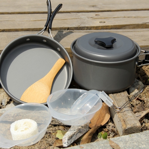 

DS-500 Outdoor Camping Ultra Light Weight 15 Piece Cookware Stackable Set for 4-5 People, Size: Large