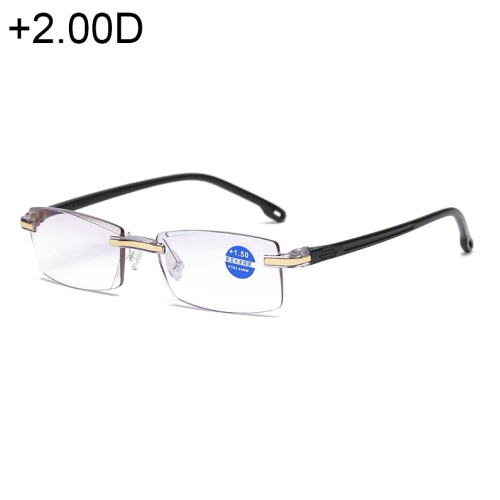 

Rimless Anti Blue-ray Blue Film Lenses Presbyopic Glasses, +2.00D(Black)