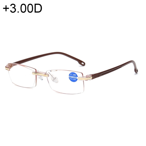 

Rimless Anti Blue-ray Blue Film Lenses Presbyopic Glasses, +3.00D(Brown)
