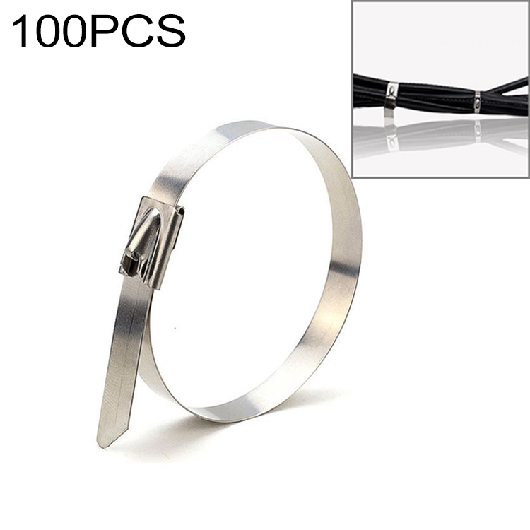 

100 PCS 4.6x300mm Stainless Steel Metal Cable Ties Tie Zip Wrap Exhaust Heat Straps Induction Pipe