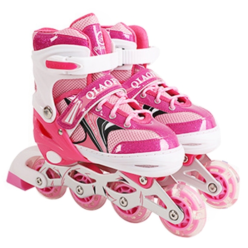 

Children Flash Single-row Roller Skates Skating Shoes, Single Flash, Size : L(Pink)