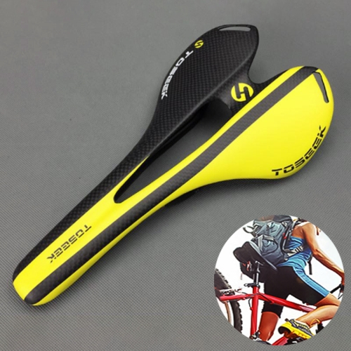 

TOSEEK Road Bike Carbon Fiber Seat Bicycle Hollow Seat Saddle, 3K Texture + Extinction(Yellow)