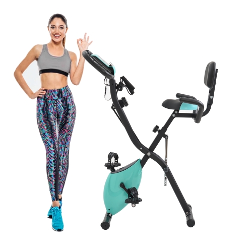 

[US Warehouse] Foldable Upright / Recumbent Exercise Bike with 10 Levels of Adjustable Resistance & LCD Display & Arm Tension Band(Tiffany Blue)