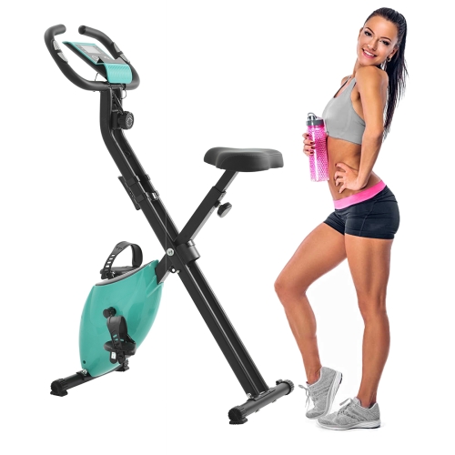 

[US Warehouse] Foldable Exercise Bike with 8 Levels of Adjustable Resistance & LCD Display & Adjustable Seat(Tiffany Blue)