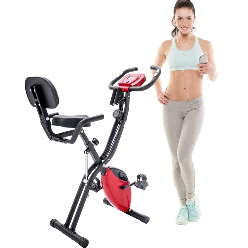 

[US Warehouse] Foldable Upright / Recumbent Exercise Bike with 10 Levels of Adjustable Resistance & Armband & Backrest(Red)