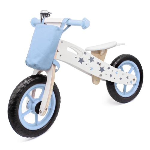 

[US Warehouse] Star Pattern Wooden Children Balance Bike with Bag & Bell (Blue)