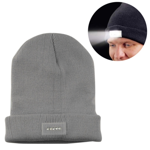 

Unisex Warm Winter Polyacrylonitrile Knit Hat Adult Head Cap with 5 LED Light (Grey)