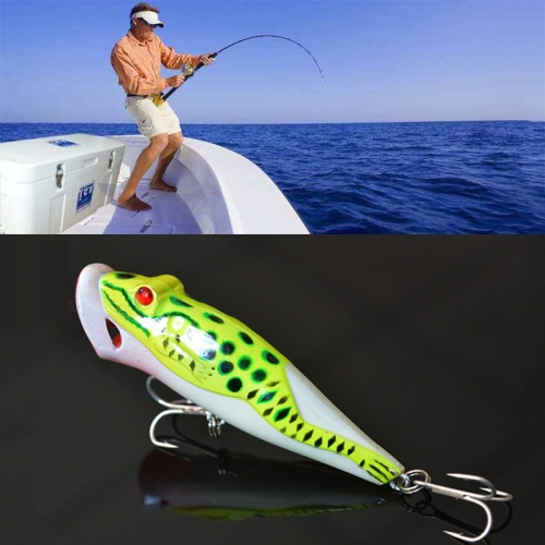 

8.3cm/12.5g Fishing Yellow Green Frog Pattern Artificial Crankbait Bait Lures Treble Hooks Popper Poper Baits