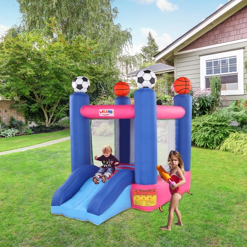 

[US Warehouse] LALAHO Basketball + Football Style PVC Inflatable Jumping Castle with Slide & Air Blower, Size: 98.4 x 82.6 x 67 inch