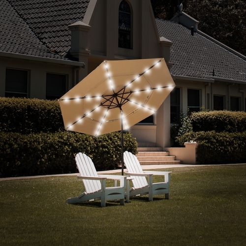 

[US Warehouse] Outdoor 3 Tiers Patio Umbrella Terrace Table Umbrella with 32 LED Lights & Push Button Tilt & Crank & 8 Ribs, Size: 106.3 x 97.6 inch