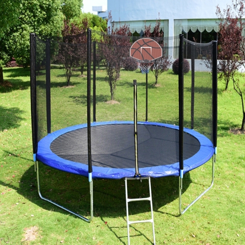 

[US Warehouse] 12FT Outdoor Children Trampoline with Basketball Ring & Ladder & Safety Net