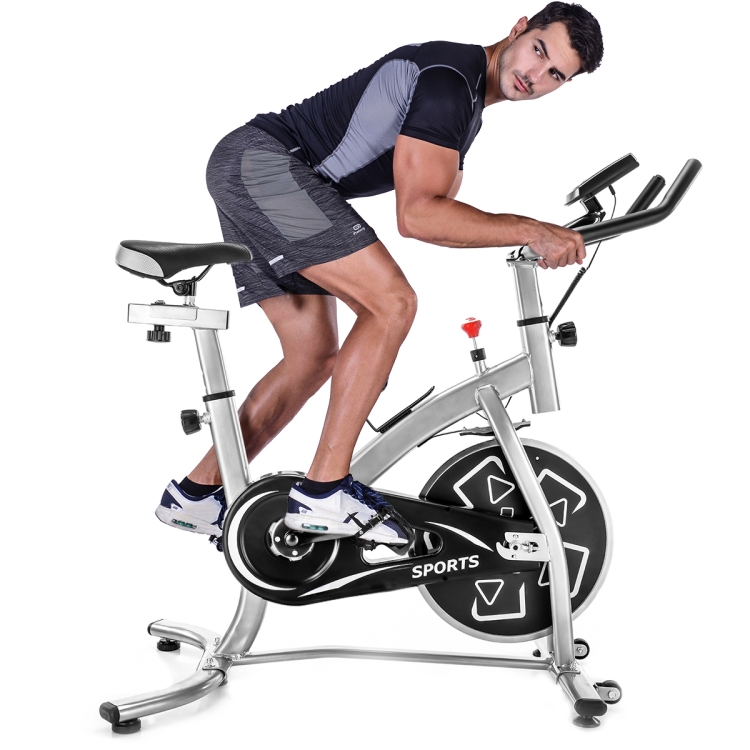

[US Warehouse] S280 Stationary Professional Indoor Fitness Bike with 24lbs Flywheel & Adjustable Seat & Beverage Holder & LCD Monitor(Silver)